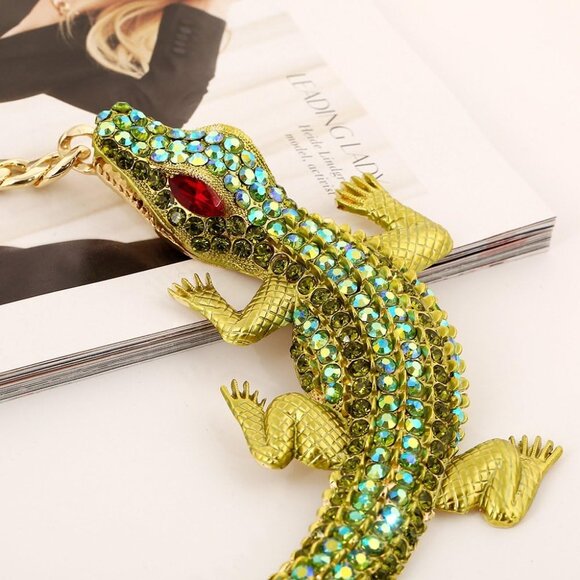 Fashion Green Rhinestone Crocodile Statement Necklace for Women - Punk Gothic Bi - Picture 3 of 6